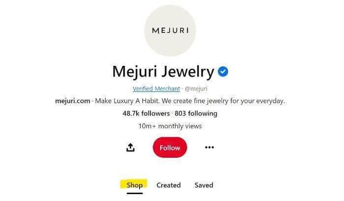 Mejuri Jewelry Pinterest profile 