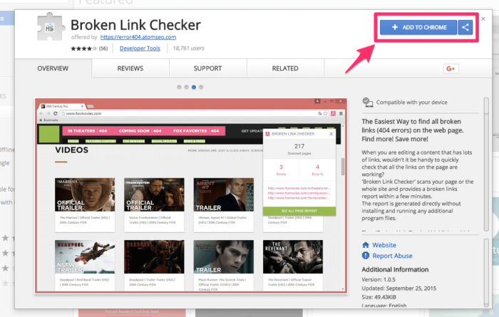 Broken Link Checker plugin in the Chrome app store