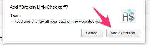 instruction to click 'Add extension' when downloading the Broken Link Checker