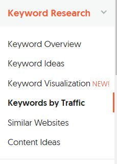 Keywords By Traffic filter in Ubersuggest