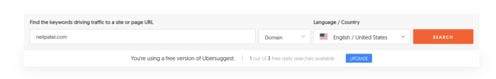 neilpatel.com entered into domain search bar in Ubersuggest