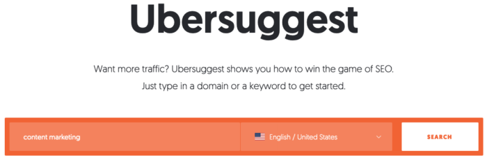 The Ubersuggest home page.
