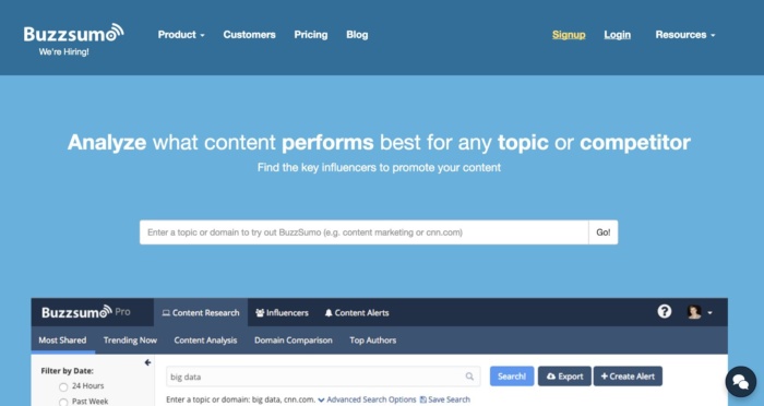 Content marketing tool Buzzsumo.