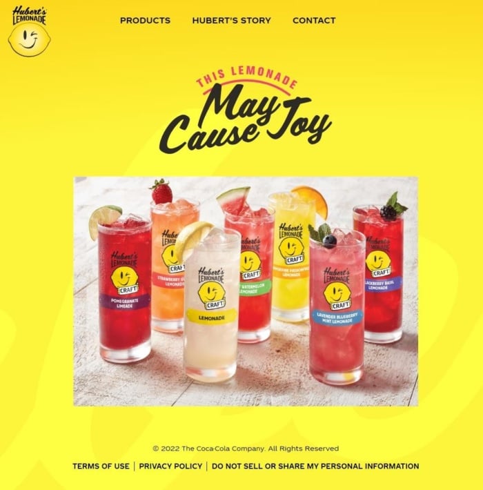 A Hubert's Lemonade landing page.