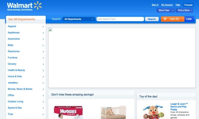 Walmart Canada's older homepage.