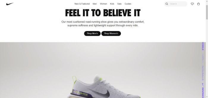 A page from the Nike website.