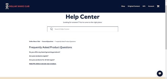 The Dollar Shave Club's Help Center