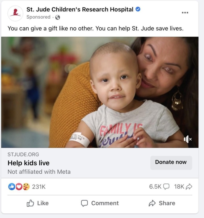 Facebook ad from St. Jude's/ 