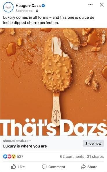 Facebook ad from Haagen-Dazs. 