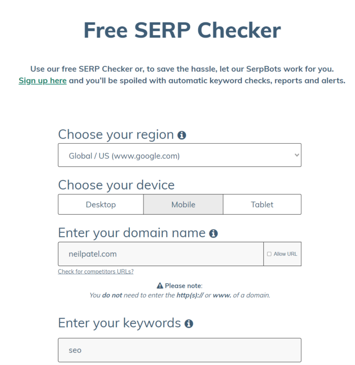 Serprobot's interface.