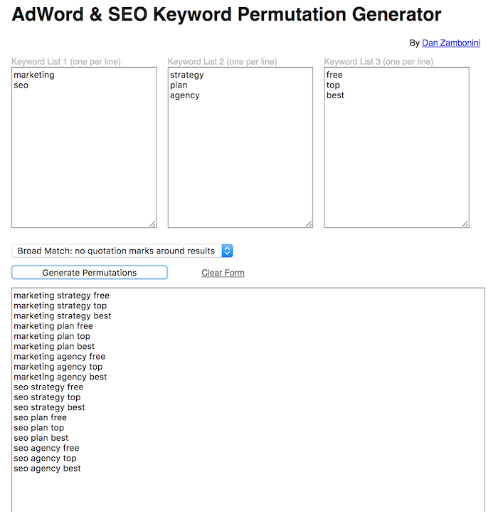 The Adword and SEO Keyword Permutation Generator