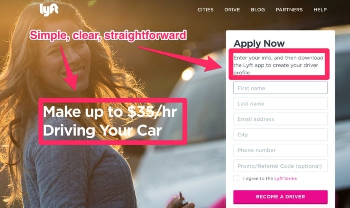 A landing page from Lyft.