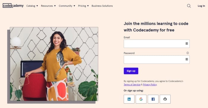 A landing page example from Codeacademy.