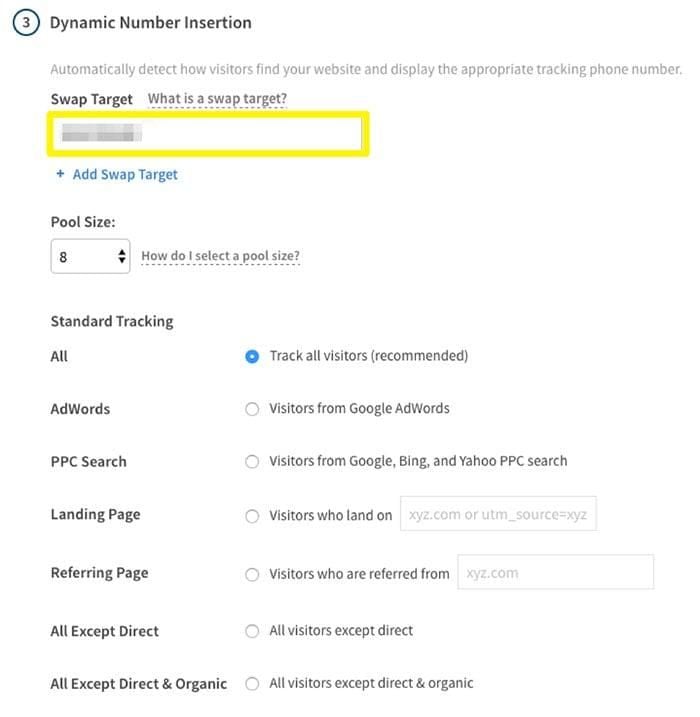Setting a swap target in Google Ads.