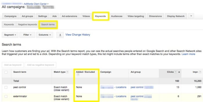 Looking for the search terms report in Google Ads.