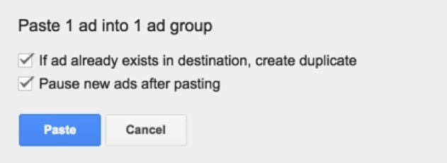 Copy settings for Google ads.