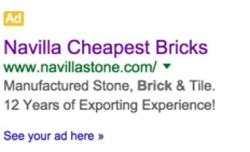 An add for cheap bricks in Google Ads.