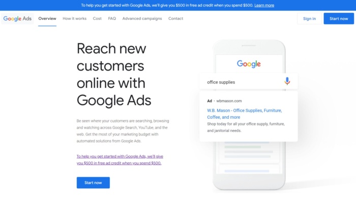 The Google Ads overview page.