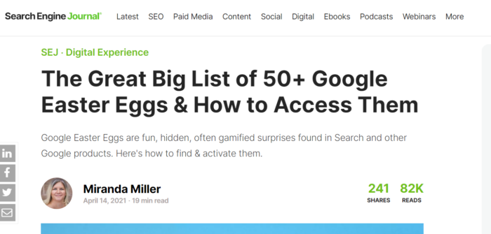 The SEJ article: The Great Big List of 50+ Google Easter Eggs & How to Access Them