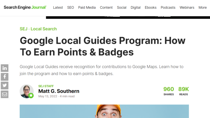 The SEJ article: Google Local Guides Program: How To Earn Points & Badges