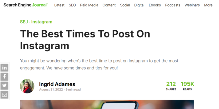 The SEJ article: The Best Times To Post On Instagram
