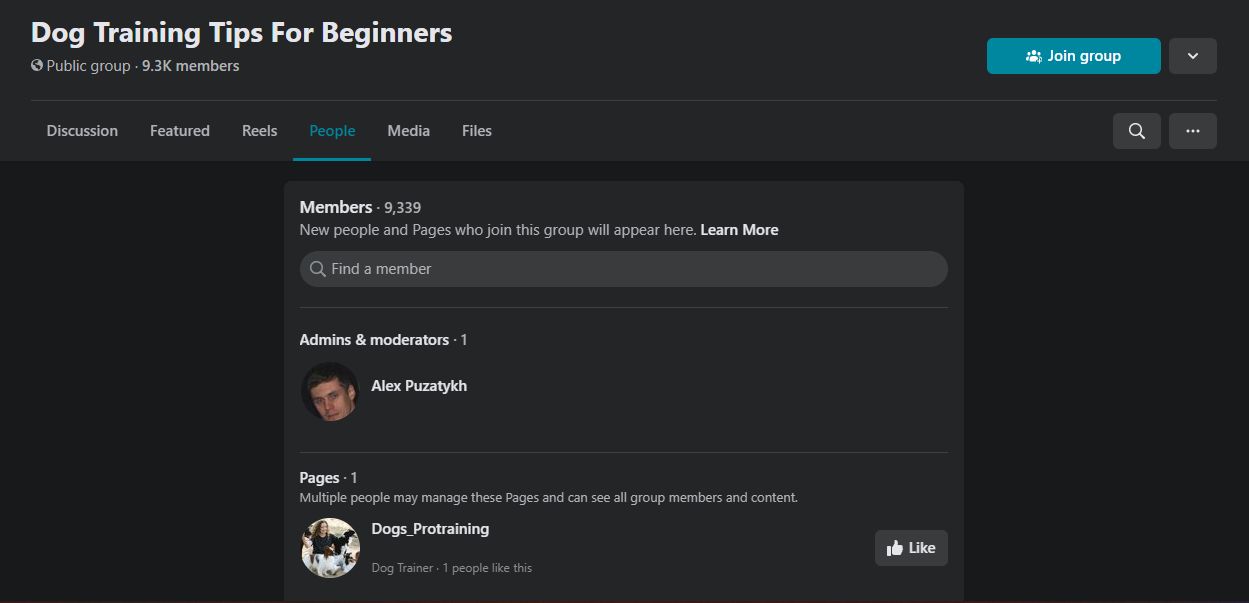 Viewing members in a Facebook group. 