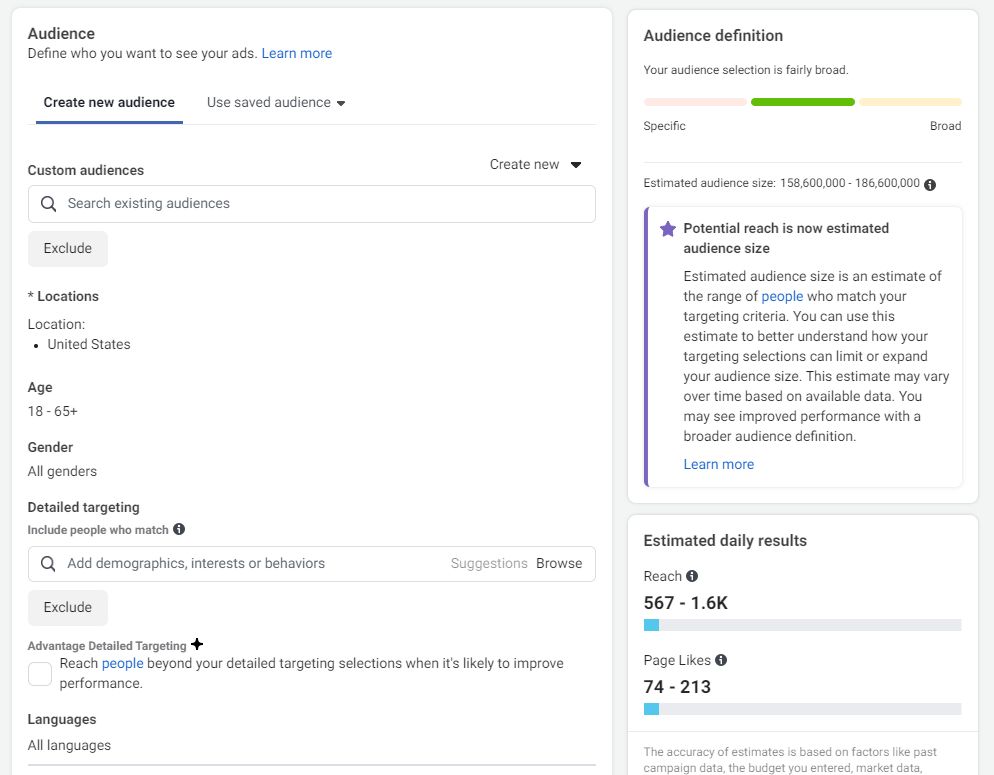 Selecting an spectators in Facebook ads. 