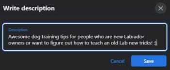 Description of a Facebook group. 
