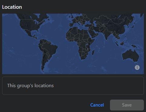 Choosing a group location in Facebook Groups. 