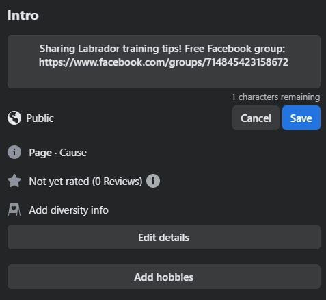 Adding a link to a bio for Facebook groups. 