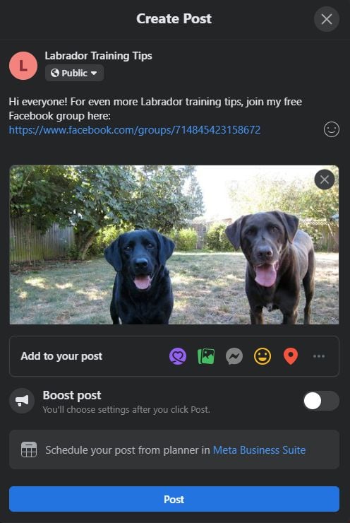 Making a post in Facebook groups. 