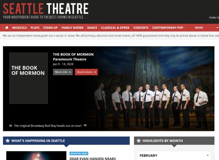 Seattle theatre home page. 