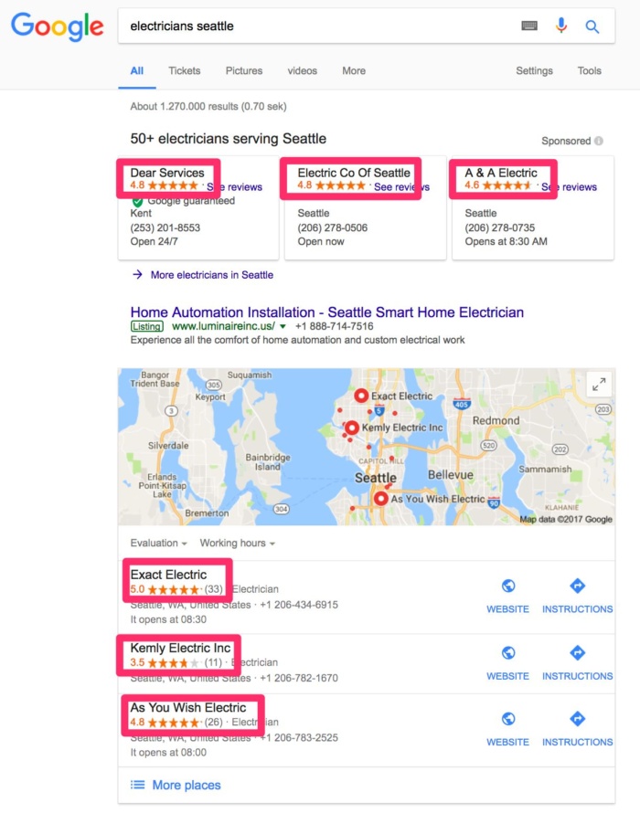 local SEO power of reviews in google local 3 pack