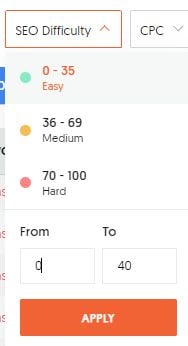 SEO difficulty filter ubersuggest. 