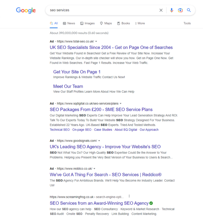 A SERP result for SEO services.