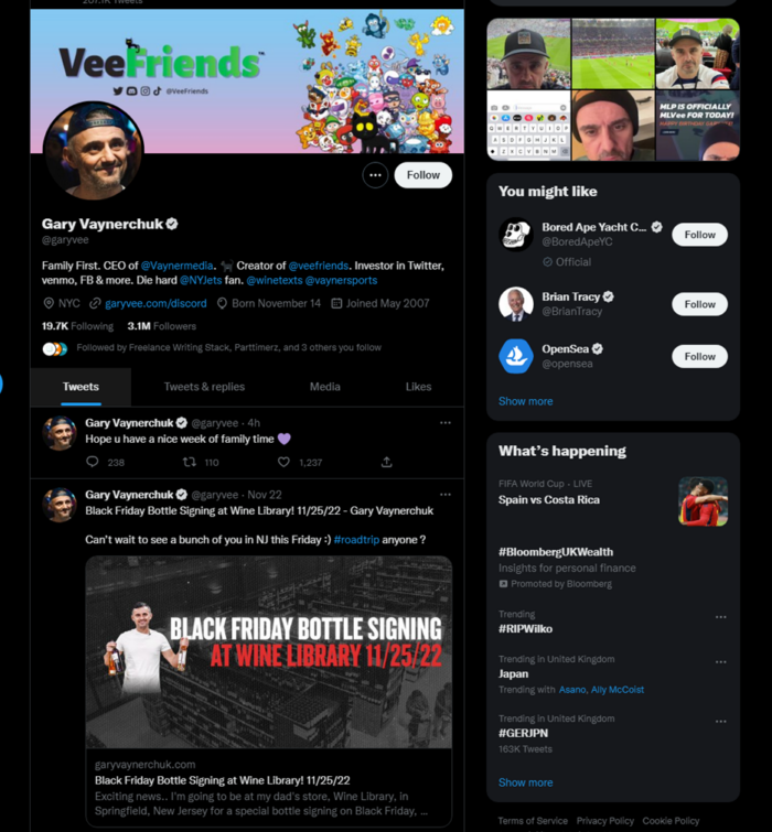 Gary Vaynerchuk's Twitter page.