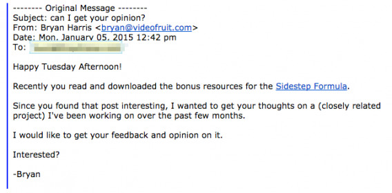 A segmented email example from Bryan Harris of Video Fruit.