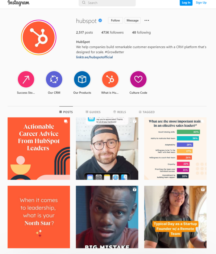 HubSpot's Instagram page.