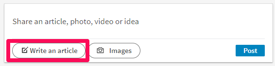 Linkedin's button to begin writing an article.