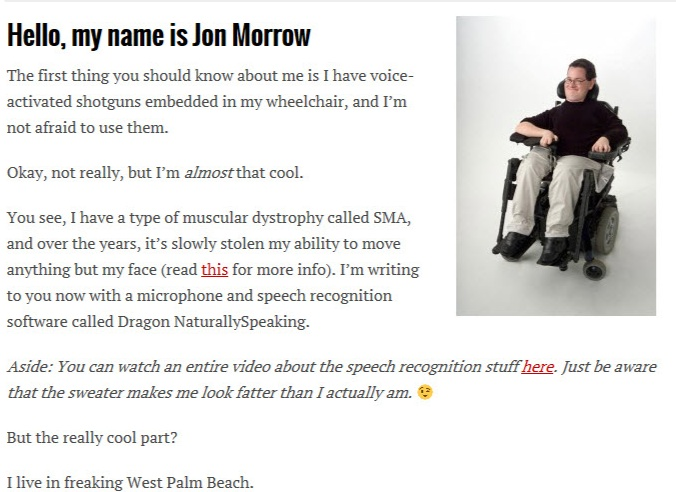 Jon Morrow's About Me page on his blog.