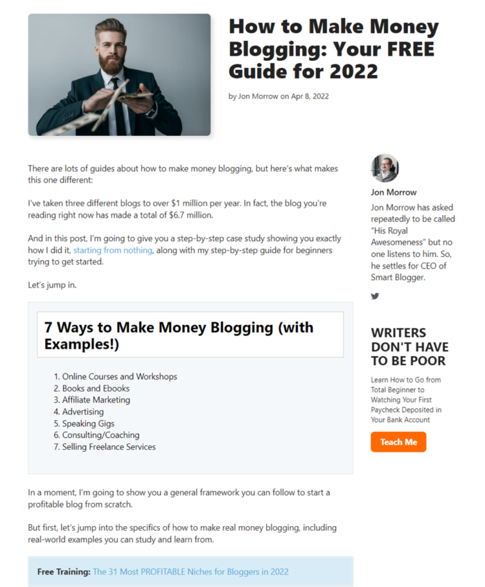 Jon Morrow's blog on How To Make Money Blogging