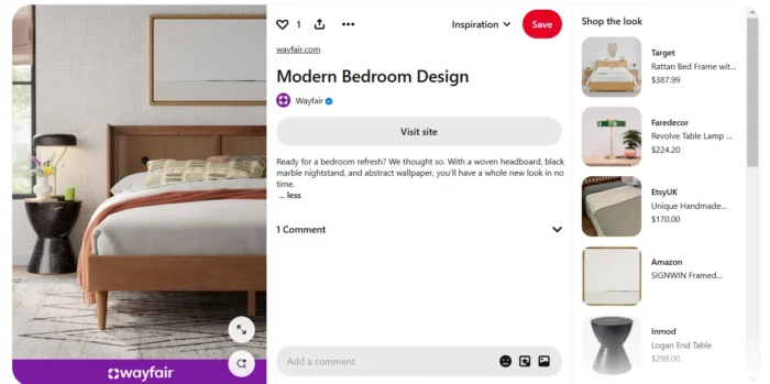 A product tagged pin on Pinterest.