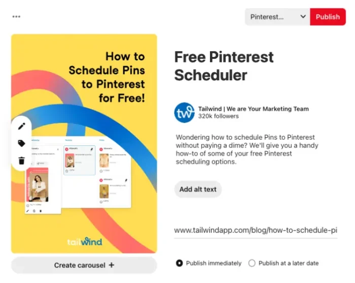 A screenshot of Tailwind Pinterest scheduler