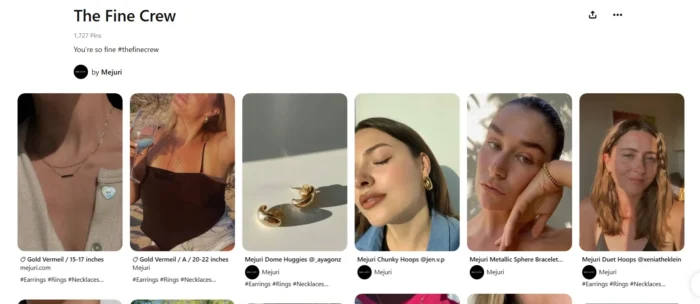 Screenshot of the Fine Crew Pinterest board