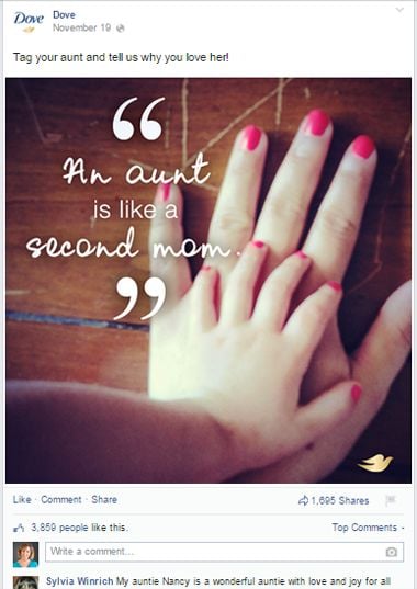 Dove utilizing content marketing on social media.