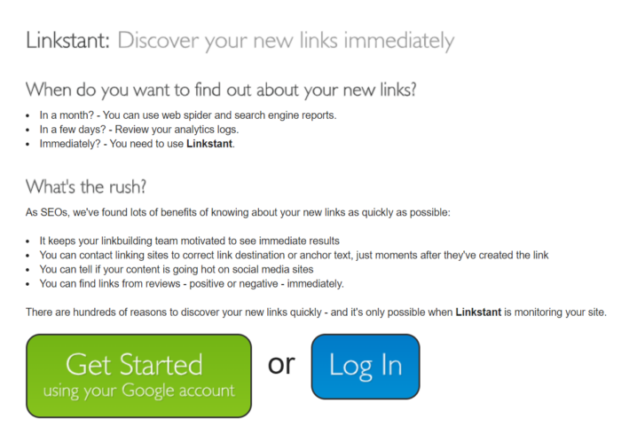 The home page for Linkstant.