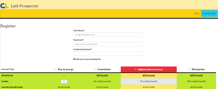 Link Prospector sign up