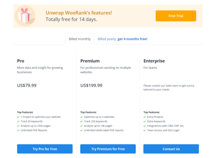 WooRank pricing plan