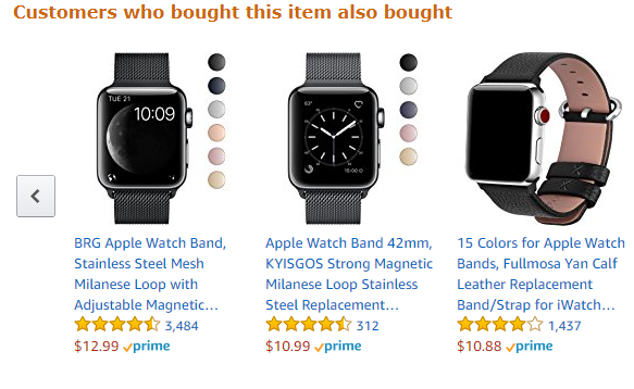 Suggested related products on Amazon.