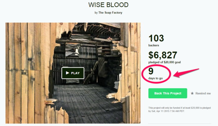 An example of a sense of urgency from a Kickstarter page.